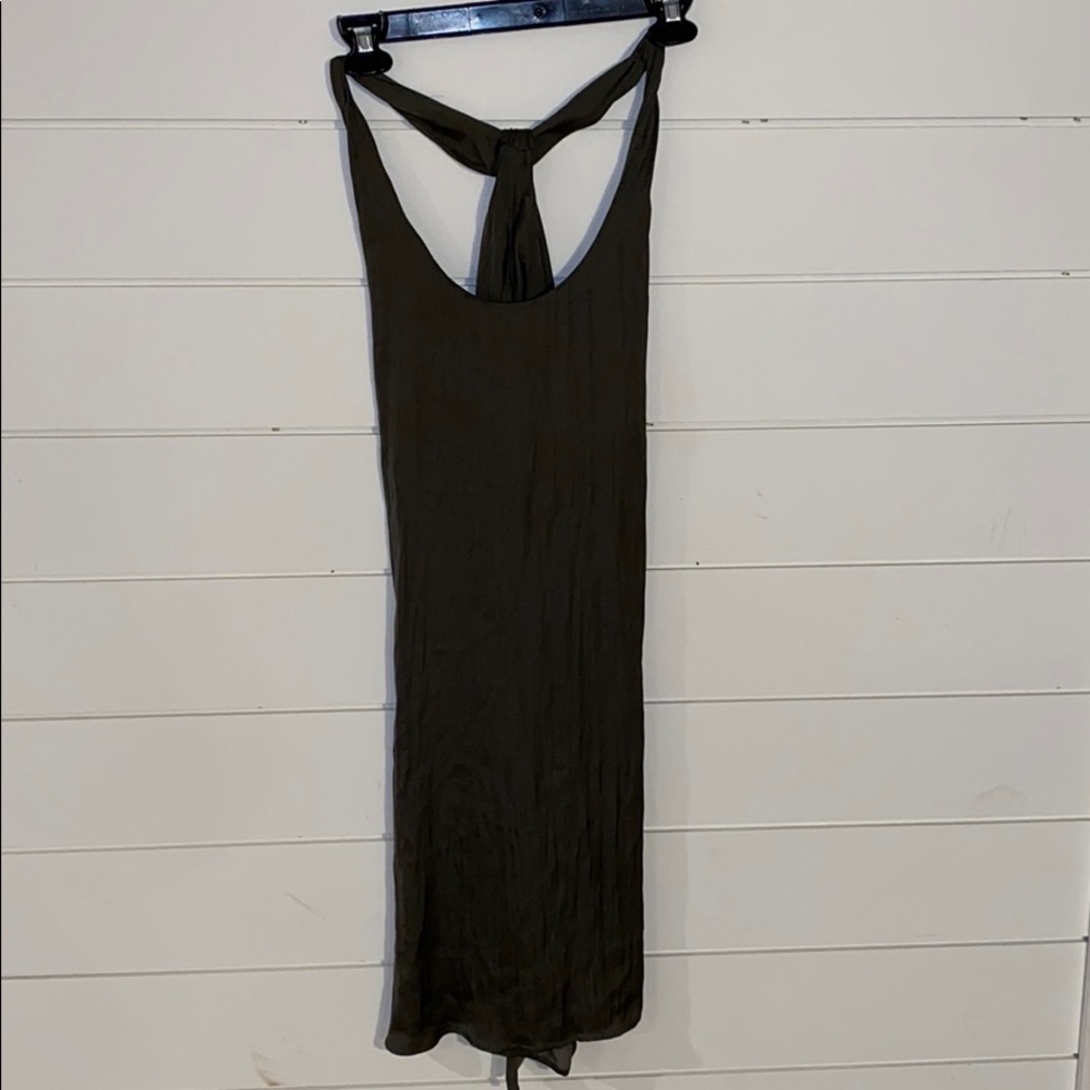 Olive green silk dress